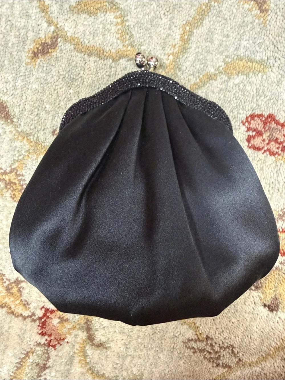 Judith Leiber Elegant Black Satin Kiss-Lock Evening Clutch
